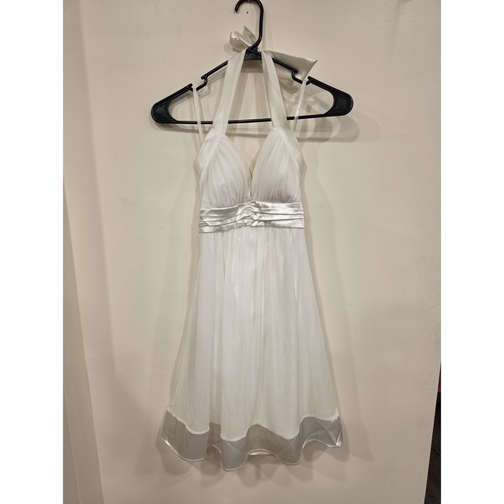 Taboo White Satin & Chiffon Halter Dress Size Small Fairy Angel Bachelorette